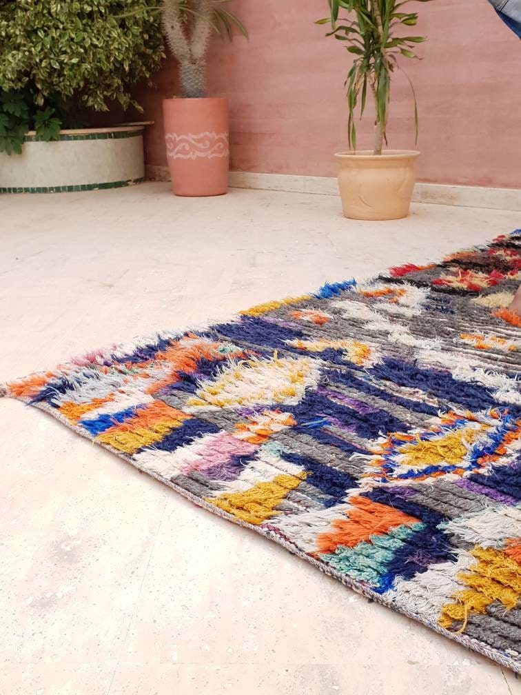 Vintage Moroccan Rug 3.5x7.5 Stunning Vintage Boujaad Rug, Berber Artistic Rug, bedroom rug, bedside rug, artistic rug