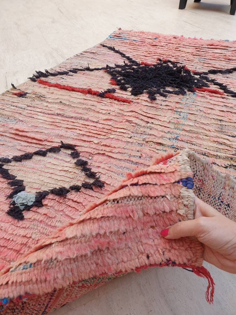 Vintage Moroccan Rug 3.4x6.7 Stunning Moroccan boujaad Rug blush pink rug Antique rug living room rug beni ourain rug
