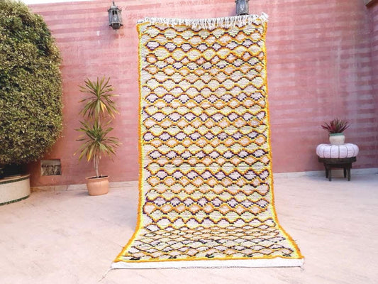 Vintage Moroccan Rug, 4x8.6 bedroom rug, Yellow Purple Rug, bright living room rug, popping color rug, accent rug, nursery rug, colorful rug