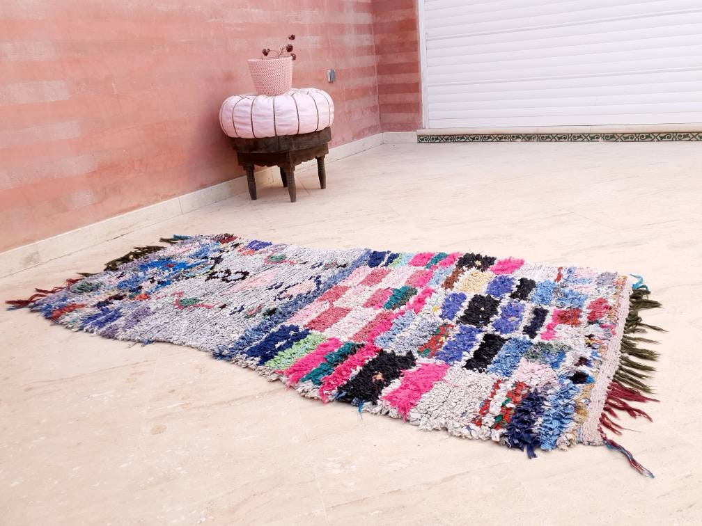 Vintage Moroccan Rug 2.6x5.6 Unique Boucherouite rug,  berber rug, Tribal Abstract rug, boho moroccan rug,Antique accent rug