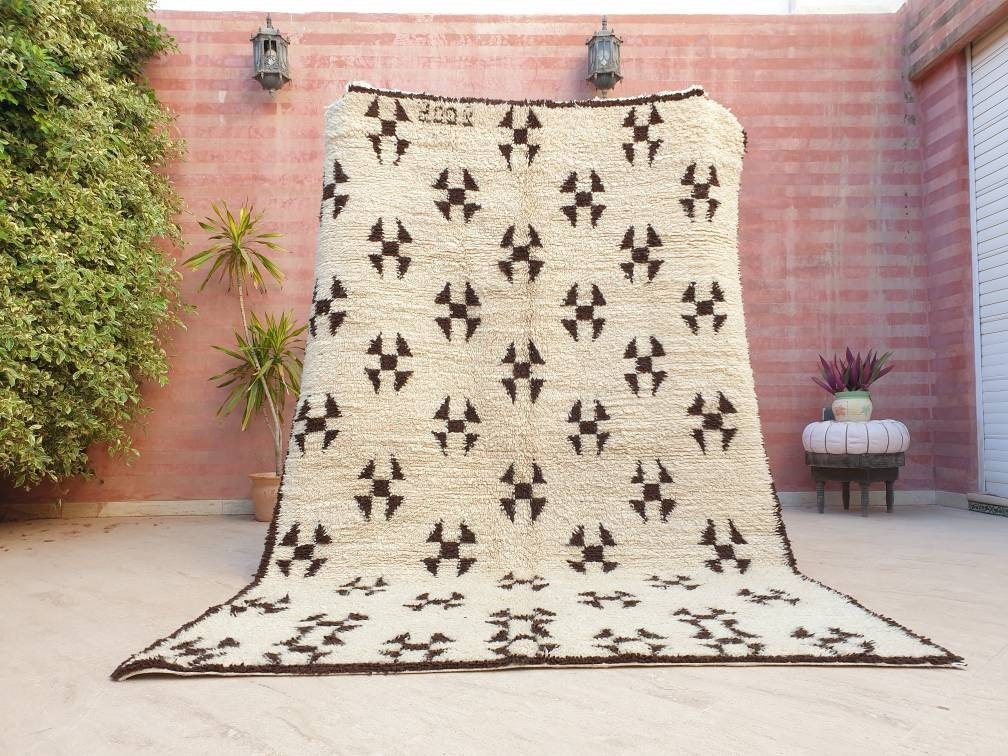 Vintage Moroccan Rug | 5.8x8.8 Stunning Authentic Vintage Beni Ourain Rug | Offwhite Cream Brown Unique Berber rug