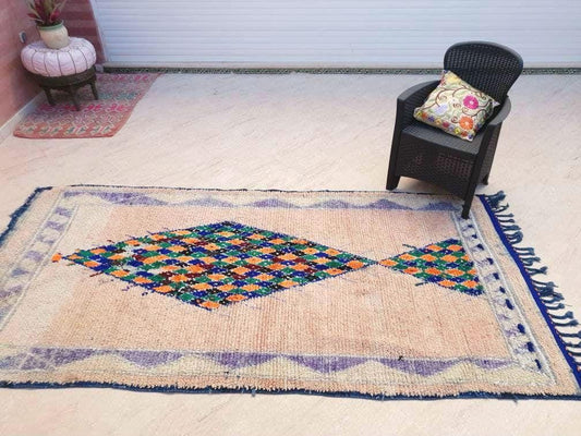 Vintage Moroccan Rug 4.8x9.6 Gorgeous blush Pastels Boujaad rug large boujad rug, Peach wool carpet