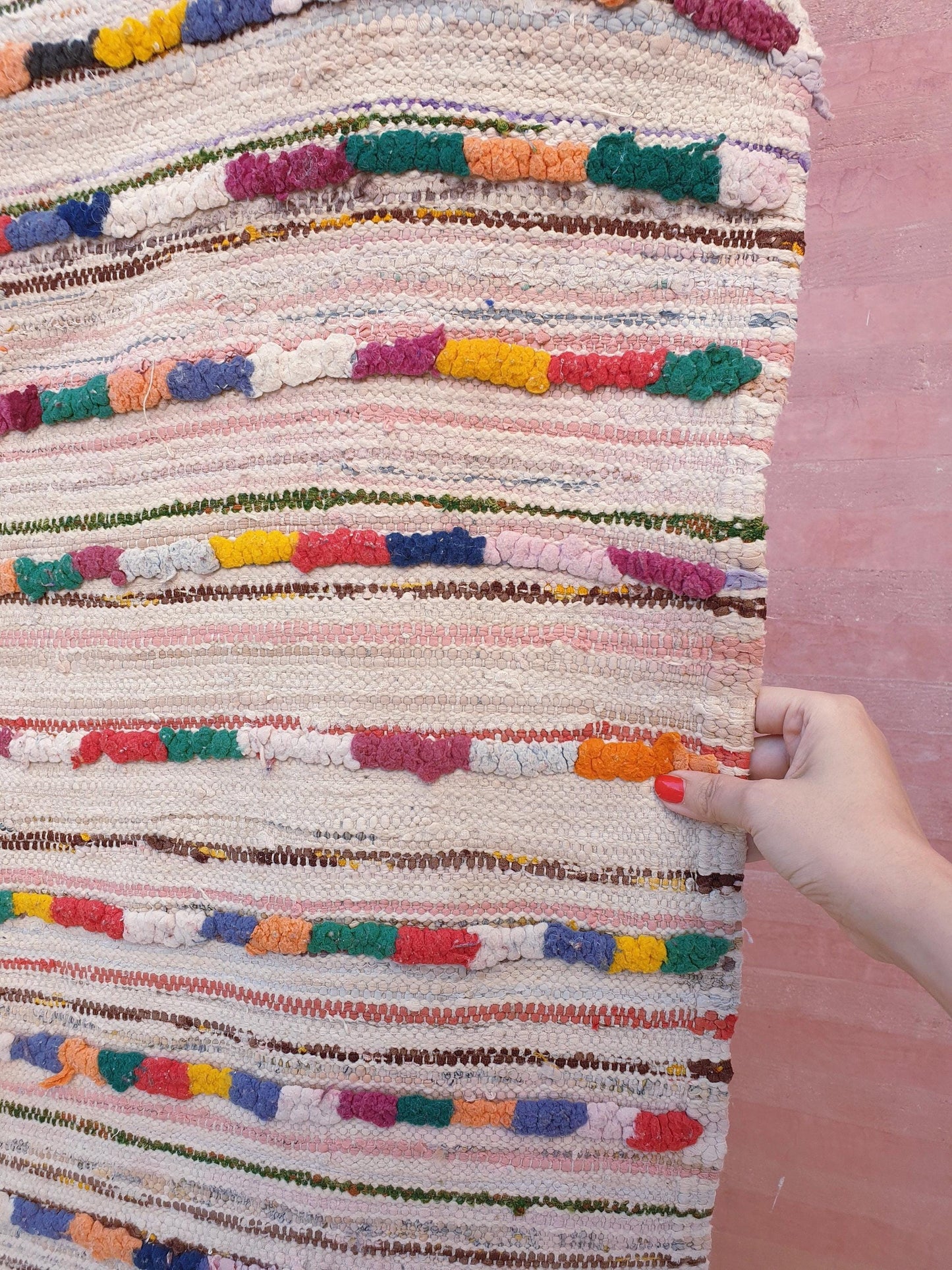 Beautiful vintage moroccan kilim rug 4.3x7 Unique berber offwhite rug, embroidery like woven wool flatwoven rug