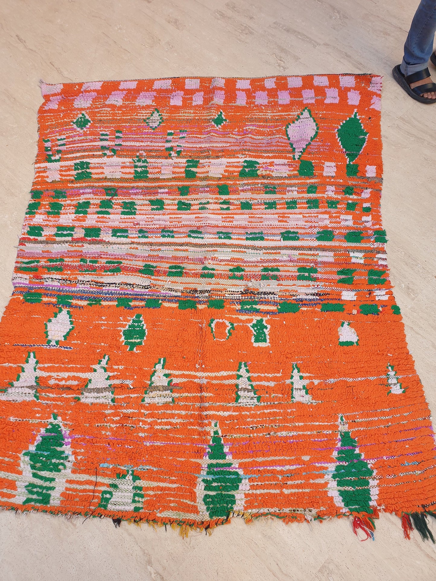 50% OFF CLOSING SALE Vintage Moroccan Rug 5x6.7 Stunning Orange Super Unique Boujaad Rug, Green & Lilac Accents, abstract Living room rug