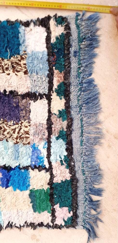 Vintage Moroccan Rug 3x7.5 Gorgeous Unique Boucherouite Rug Boujaad rug, checkered bedroom rug, living room rug