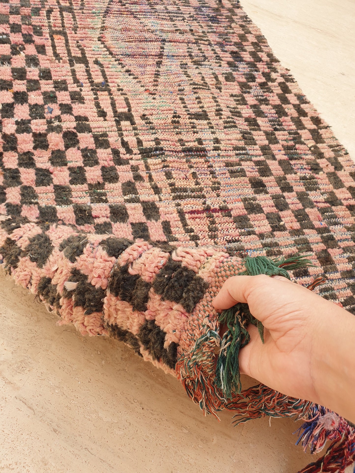 50% OFF CLOSING SALE Vintage Moroccan rug 2.9x7.6 Gorgeous Blush Brown Peach Pink Checkered rug | Boujaad hallway rug boujad rug