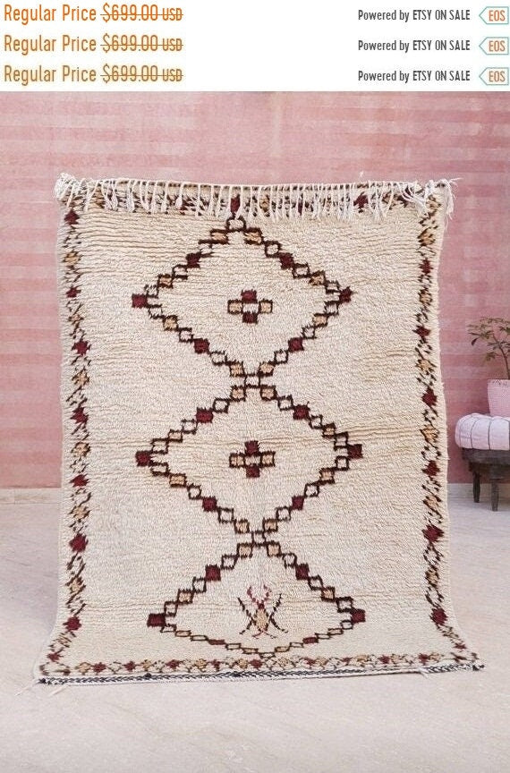 Vintage Moroccan Rug 4x6 Gorgeous Unique Berber Azilal Rug, Soft Wool bedroom rug living room rug boho rug, dark brown ivo