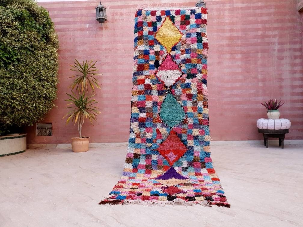 Vintage Moroccan Rug 3x9 Super Pretty Runner Rug | Boujaad Rug  | Berber Boucherouite Rug | Hallway Rug | Vintage Entry way Rug