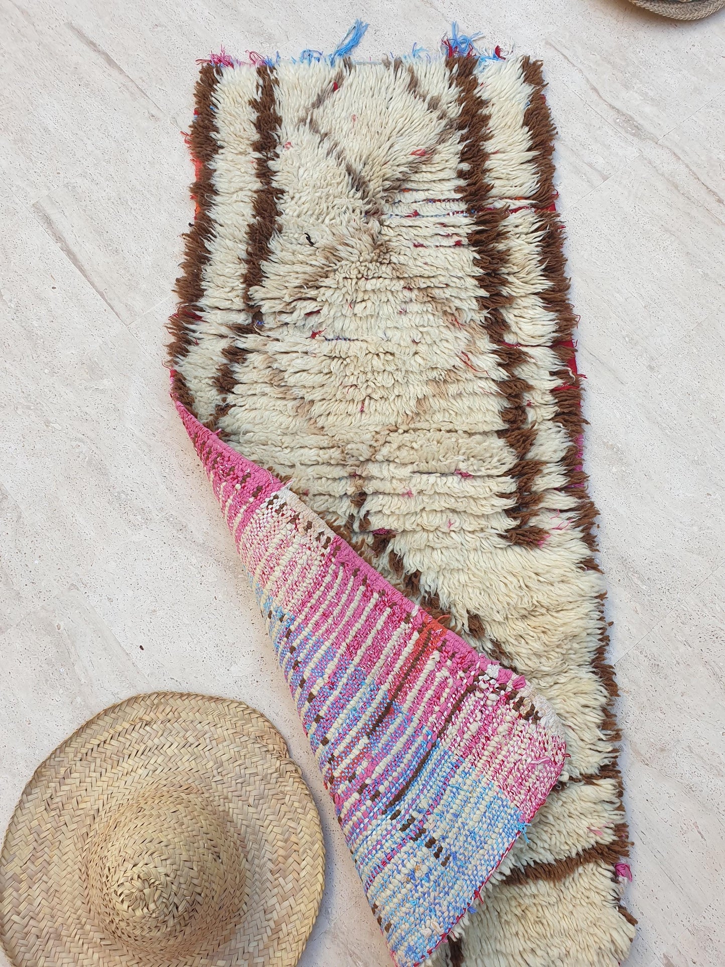 Vintage Moroccan rug 2.2x5 Gorgeous offwhite Beige  rug | Unique Authentic vintage azilal  rug boujaad rug