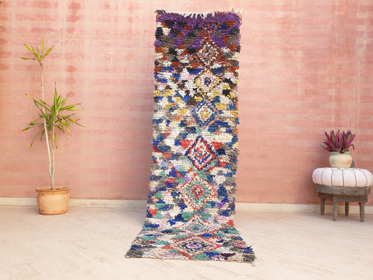 Vintage Moroccan Rug 2.6x8.8 Purple runner Rug, Colorful  berber rug, Muted colorful hallway rug accent rug morocco rug