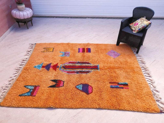 50% OFF CLOSING SALE Gorgeous Moroccan Rug 5.8x7.8 Light Papaya Orange boujaad rug, Vintage Beni Ourain Rug bedroom rug, living room rug