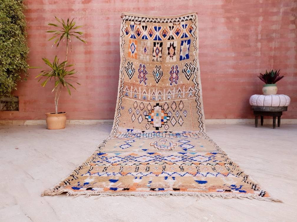 50% OFF CLOSING SALE Gorgeous Vintage Moroccan Rug 4.1x12.2 marvelous pastels beige rug Boujaad rug large berber rug