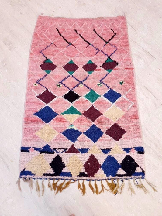 Vintage Moroccan rug  3x4.6 Super Cute Blush Boujaad rug, Blush Pink rug, berber rug, colorful rug beni ourain rug
