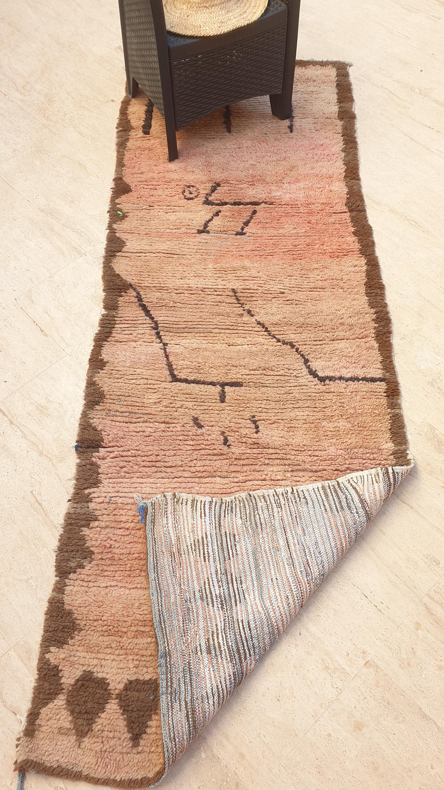 Vintage Moroccan Rug • 3.1x8.7 ft • vintage blush hues abstract Berber Runner • Wool on Boucherouite Base • earth tones  Hallway Rug •