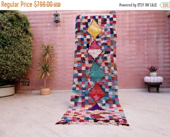 Vintage Moroccan Rug 3x9 Super Pretty Runner Rug | Boujaad Rug  | Berber Boucherouite Rug | Hallway Rug | Vintage Entry way Rug