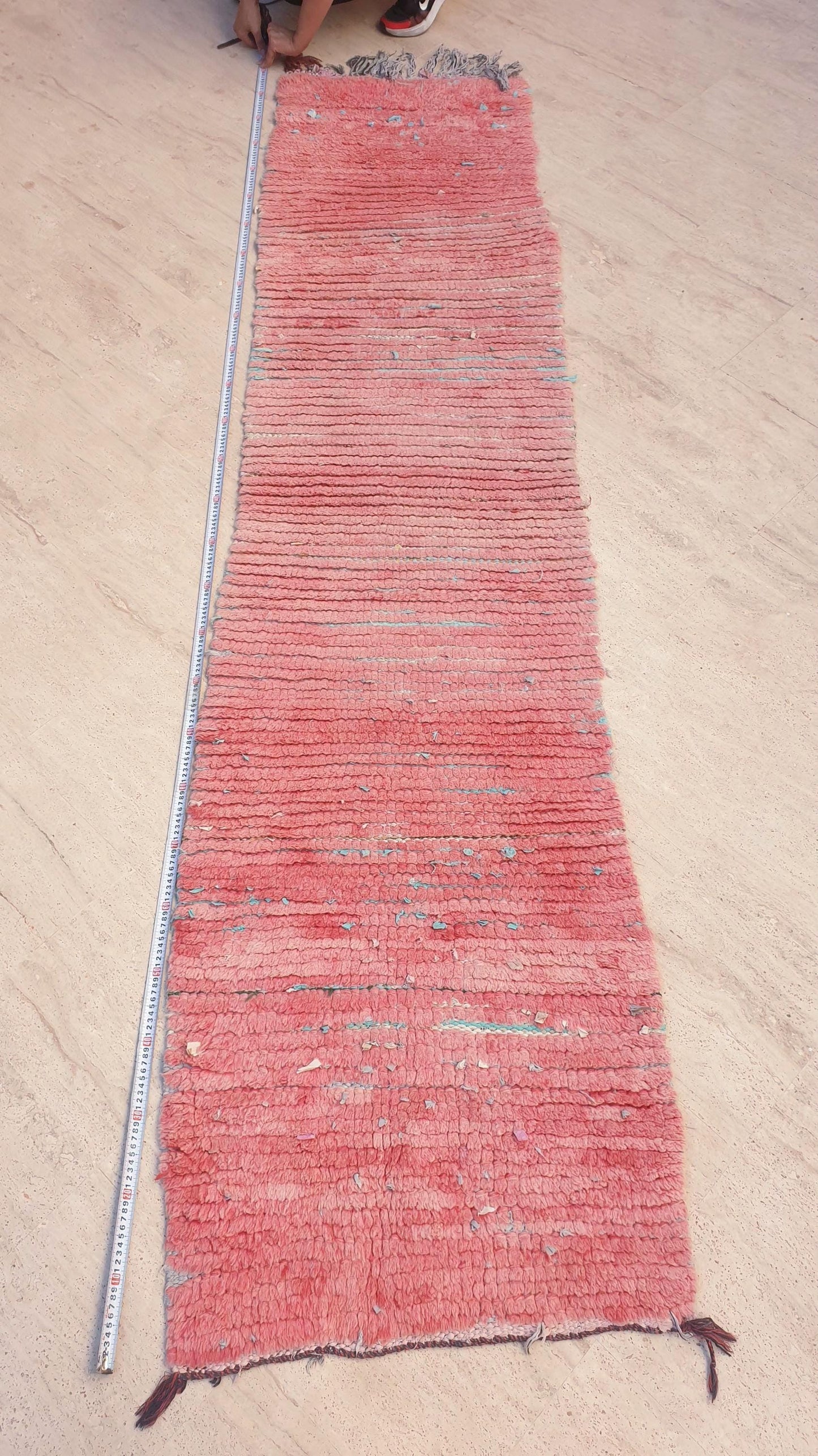 Vintage Moroccan Rug 2.2x9 Pink Boujaad Rug | Pink Panther | Hallway Rug | Vintage Bedroom Rug | peach wool Rug