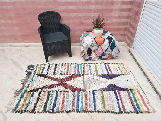Vintage Moroccan rug 3.5x6 Beautiful Boucherouite Rug | Unique Colorful Abstract boujaad colorful entryway rug