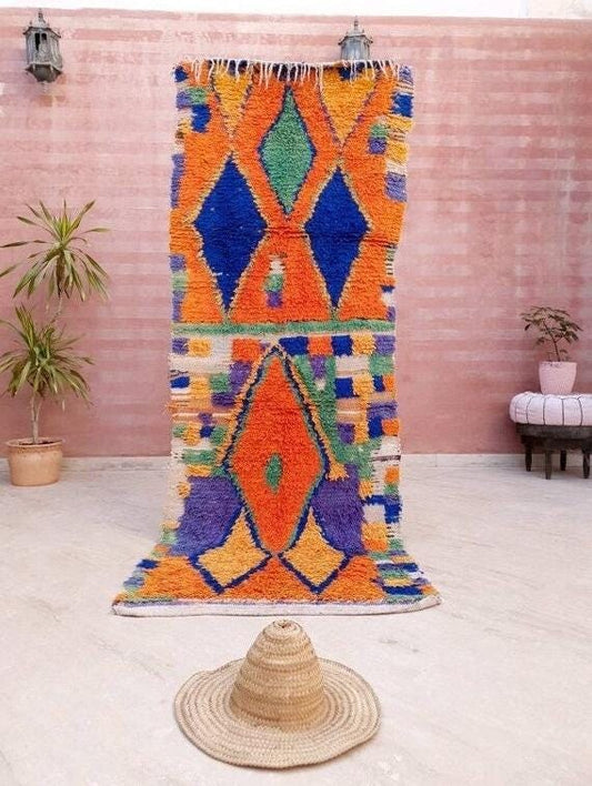 Vintage Moroccan Runner Rug 3.1x8.5 Unique Stunning Boujaad rug, Artistic rug, Hallway rug, Unique colorful rug, Authentic Berber rug