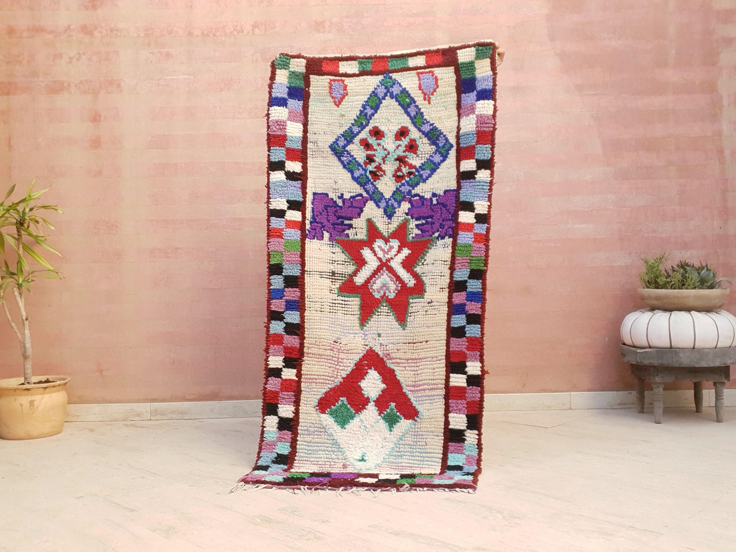 Vintage Moroccan Rug, 3.3x7.6 gray runner rug morrocan rug beni ourain rug, grey boujaad rug bedroom rug living room rug boucherouite rug