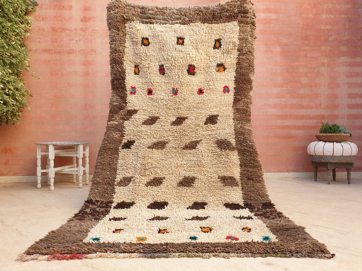 Stunning vintage moroccan rug 4.4x8 ft Abstract brown tribal rug, Brown beige neutral handmade rug