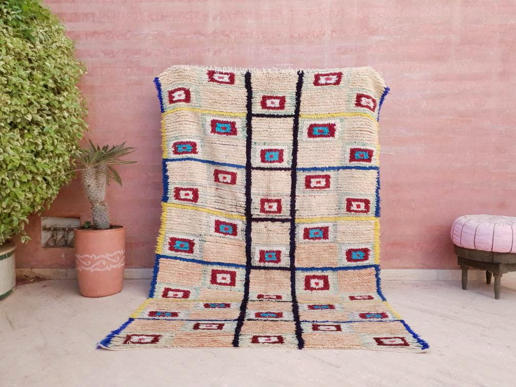 Vintage Moroccan Rug | 5.2x8.2 Stunning Boujaad rug Unique blush rug pastels  rug boujaad living room berber rug