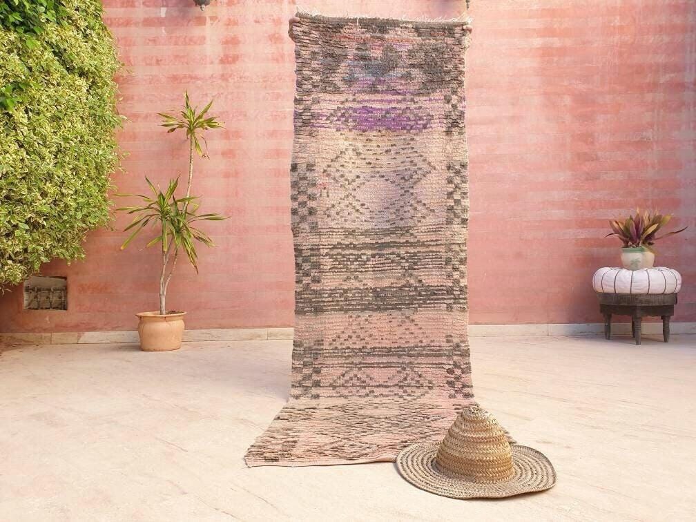 Vintage Moroccan Rug 2.6x7.8 Gorgeous Boujaad rug Purple beige Runner rug Blush mauve Blush Pink Beige rug