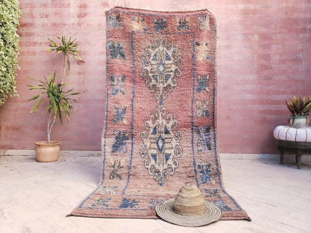 50% OFF CLOSING SALE Vintage Moroccan Rug 3.8x7.7 Gorgeous Boujaad rug "Mystic Butterfly" Blush Peach boujad rug  blush pastels