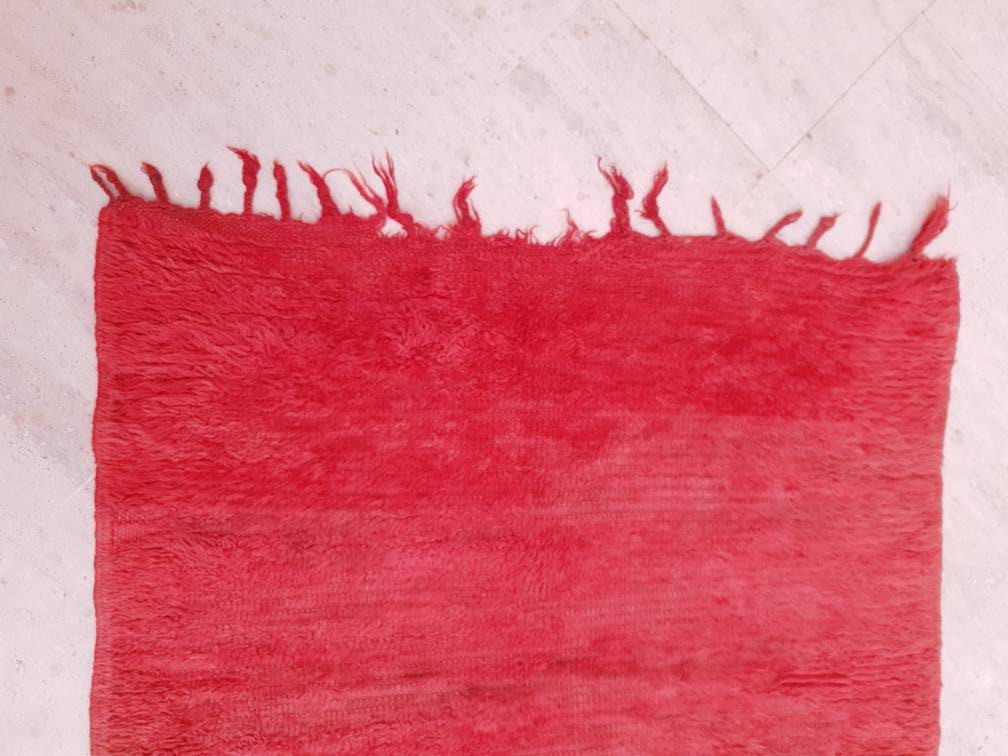 Vintage Moroccan Rug | 3.3x10.3 Gorgeous Boujaad muted red runner rug, Artistic Hallway rug, Unique red runner rug Authentic Beni mguild rug