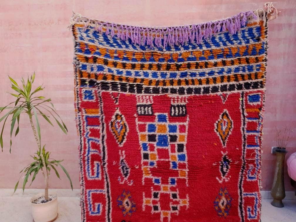 Vintage Moroccan rug 4x6 Fine Azilal rug, Authentic Berber morrocan rug, red bedroom rug living room rug boho rug vintage beni ourain rug