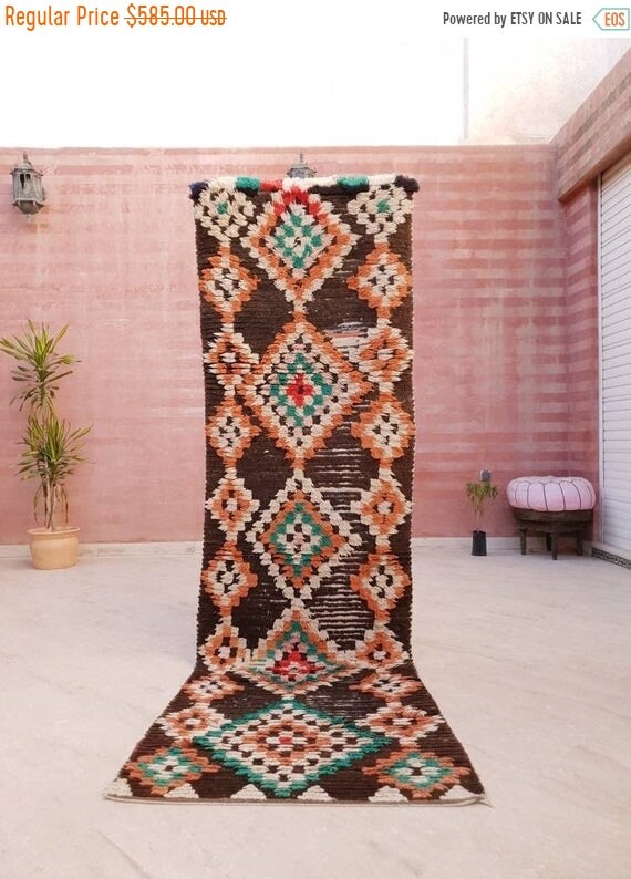 50% OFF CLOSING SALE Vintage Moroccan Rug 2.6x9.2 Brown Boho retro runner Rug Morrocan rug  bedroom rug, living room rug boujaad accent rug