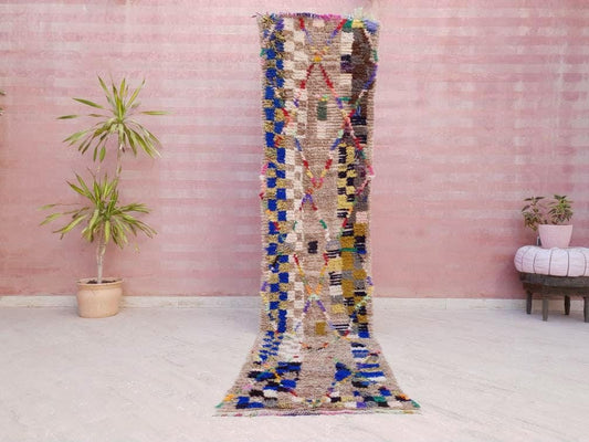 Vintage Moroccan rug 2.2x10 Unique Runner rug | Super Pretty Retro Moroccan hallway rug | Colorful Abstract Hallway rug