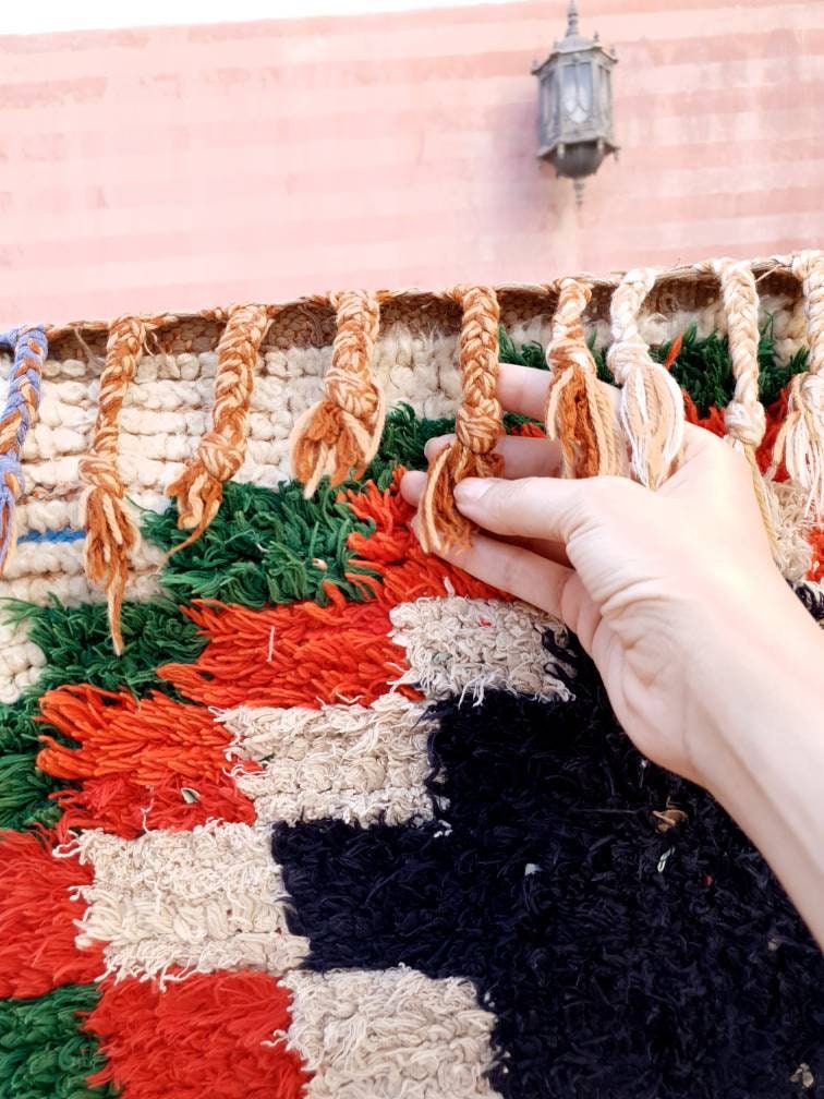 Vintage Moroccan Rug 3x7.2 Boujaad rug, Unique Boucherouite runner Rug, Boujad Rug | Hallway rug | living room rug  moroccan runner  rug