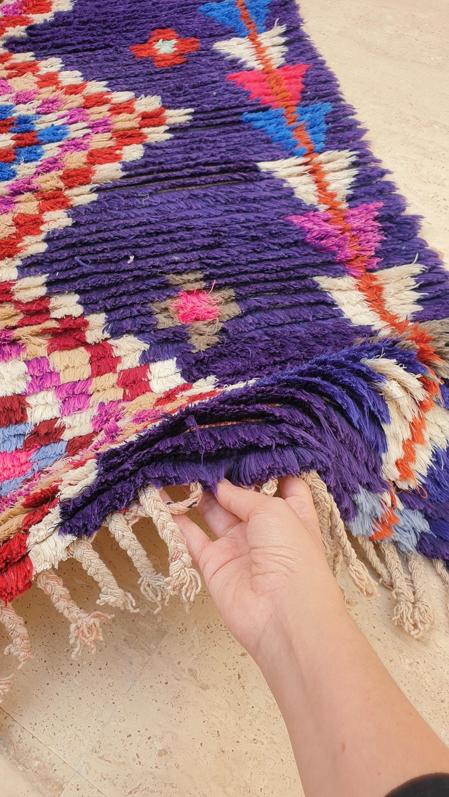 50% OFF CLOSING SALE Vintage Moroccan rug 3x7.8 Gorgeous blue purple Boucherouite Rug, hallway rug, geometric runner rug, blue boujaad rug