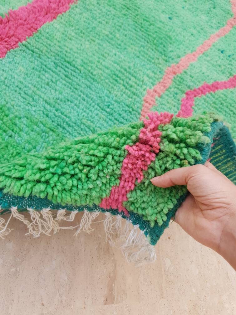 Stunning Green Pink Moroccan Rug 5x8.5 Beni ourain rug fushia rug, Azilal Rug, bedroom rug nursery rug living room rug ZAYA144