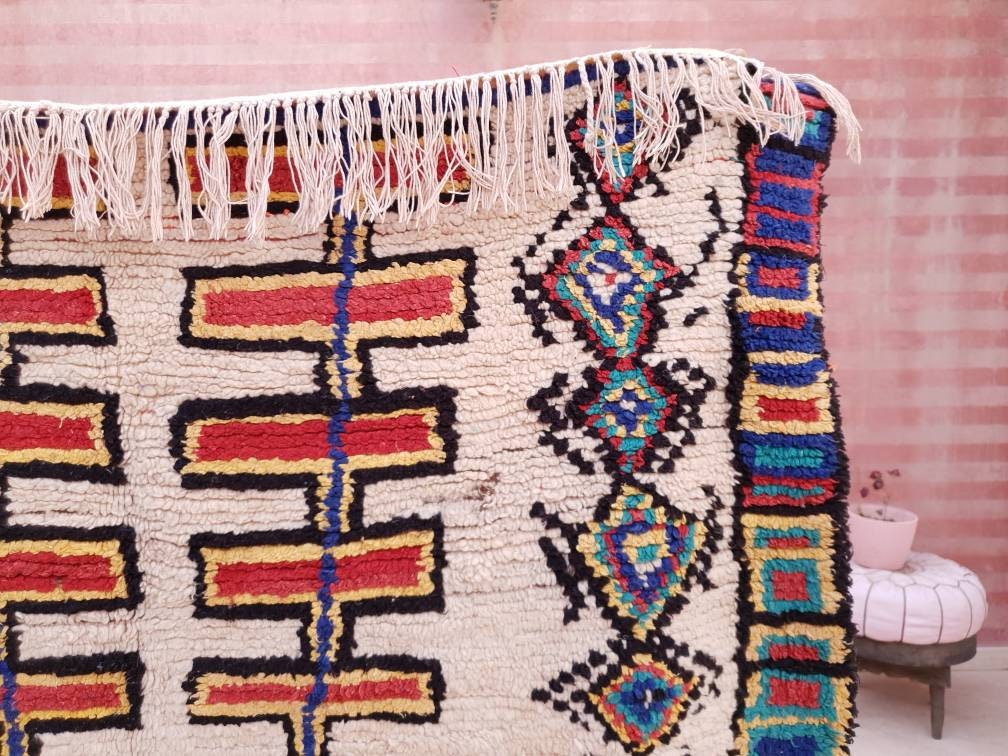 50% OFF CLOSING SALE Vintage Moroccan Rug, Stunning Genuine Unique Azilal Rug 4.6x6.7 Authentic Antique Berber Rug | living room boujaad rug