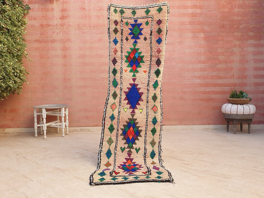 Vintage Moroccan runner rug  2.1x7.2 "HEARTS" Gorgeous Blush Pink rug, colorful hearts moroccan wool rug