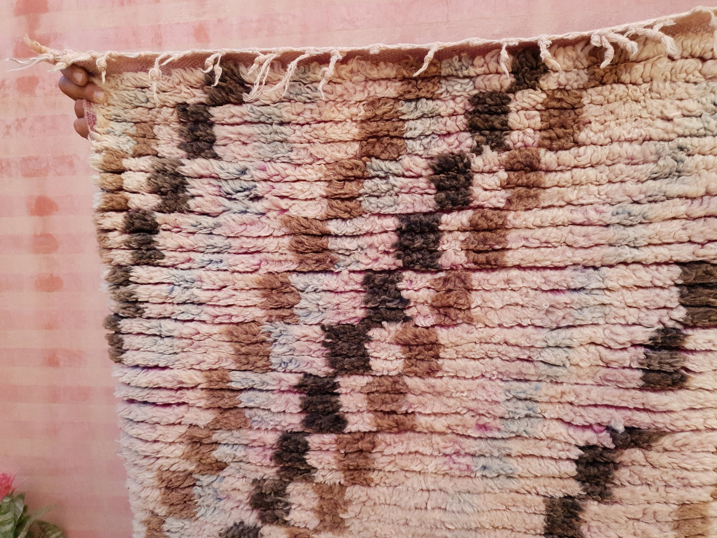 50% OFF CLOSING SALE Vintage Moroccan Rug 2.4x9.8 checkered Boujad Runner Rug, Super unique Berber Brown Blush hallway Rug, boho boujaad rug