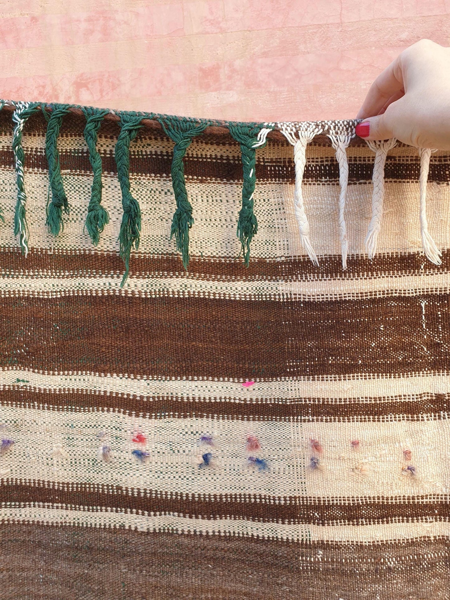 Vintage Moroccan Rug 4.3x8.7 Unique Beige Brown Moroccan Kilim | Woven wool flatweave rug | antique tribal rug Berber wool throw