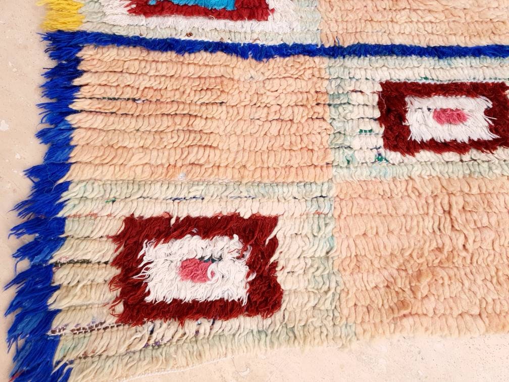 Vintage Moroccan Rug | 5.2x8.2 Stunning Boujaad rug Unique blush rug pastels  rug boujaad living room berber rug