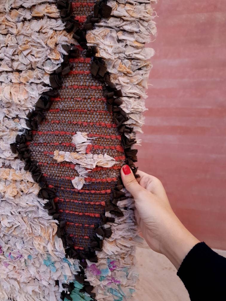 Vintage Moroccan Rug 2.6x8.6 Beautiful Boucherouite Runner Rug Aqua Blue accent runner Rug Unique Hallway rug, Brown Beige boho rug