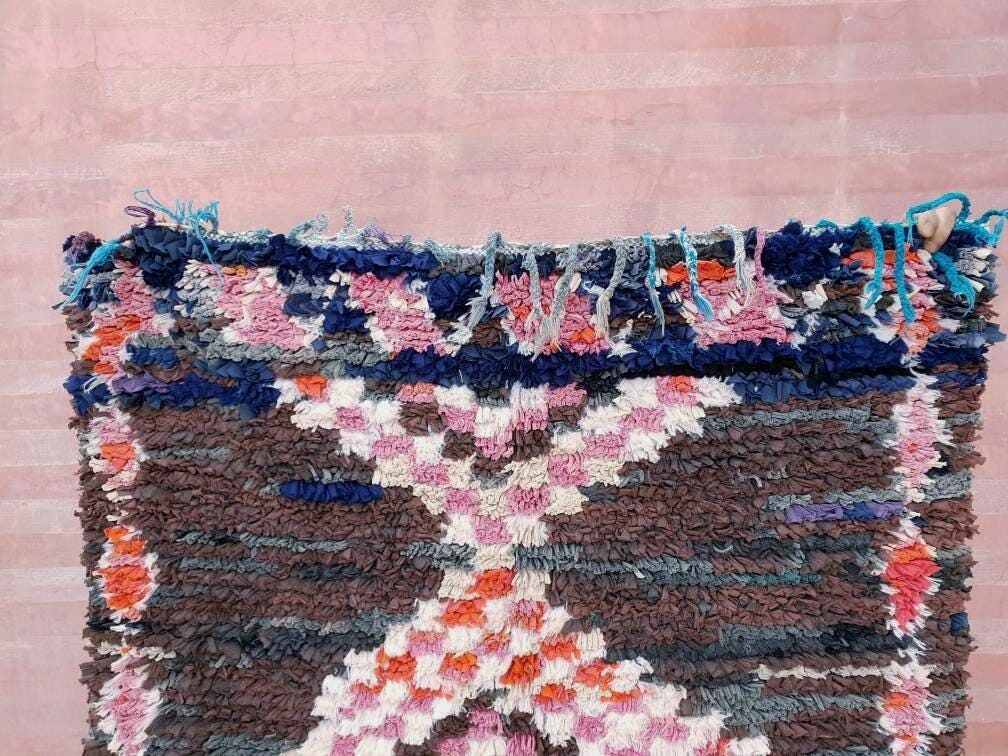 50% OFF CLOSING SALE Vintage Moroccan Rug 3.3x7.5 Boucherouite Rug, black Berber runner rug, abstract hallway  rug, Geometric kitchen rug