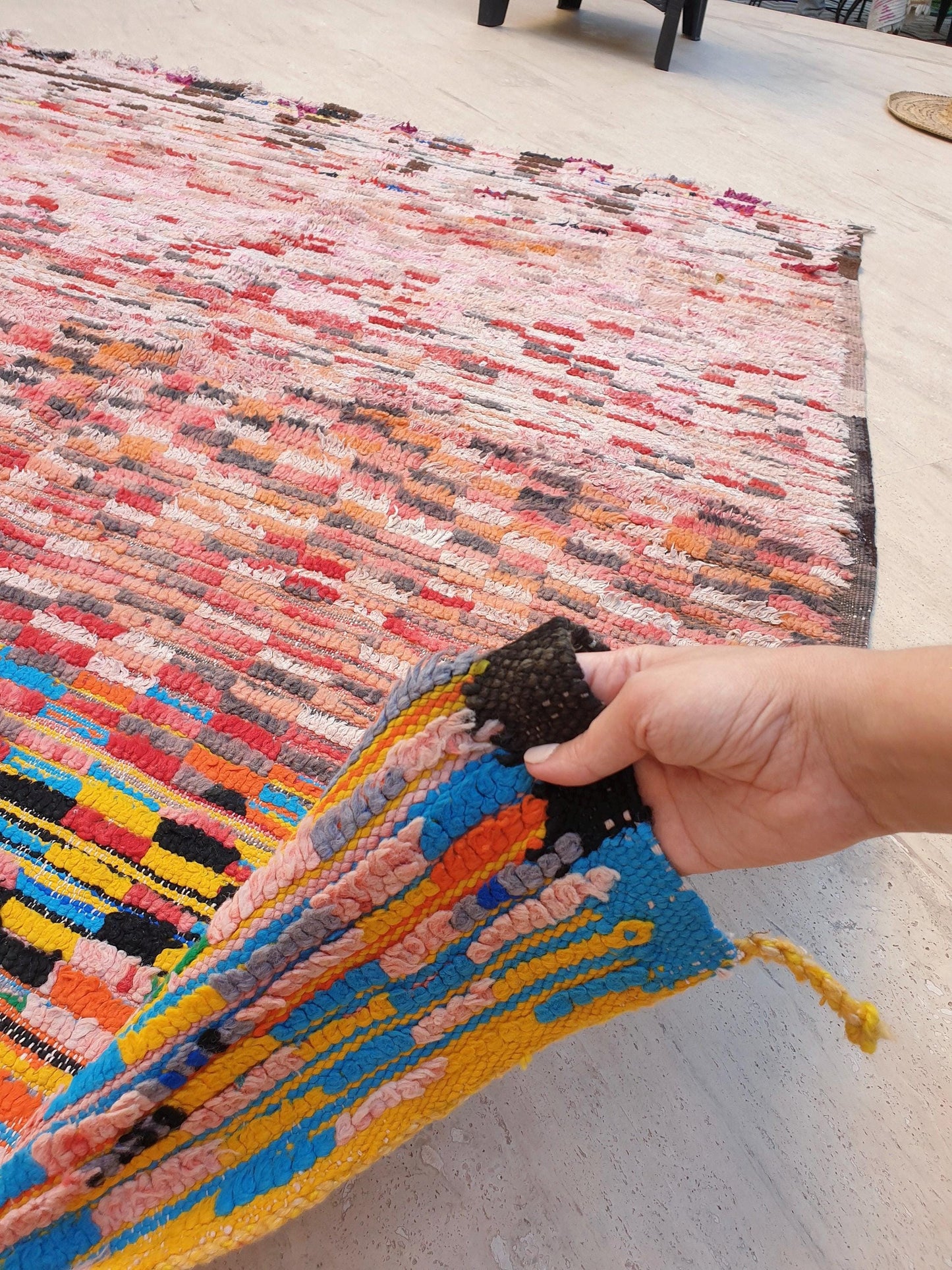 50% OFF CLOSING SALE Vintage Moroccan Rug 5.5x6.5 Stunning Checkered Boujaad Rug, blush berber rug, pink checkered Hallway Rug | accent rug