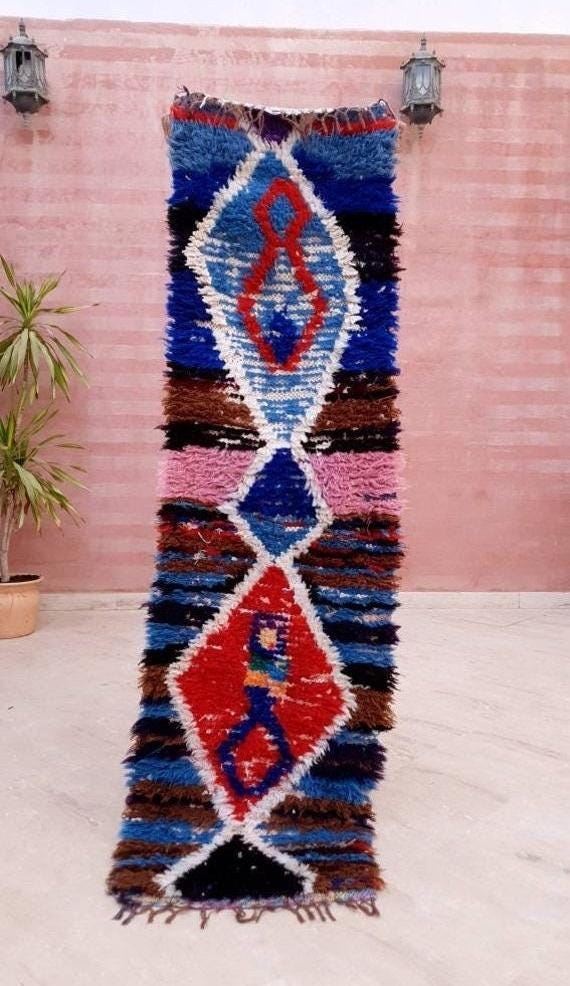 Vintage Moroccan Rug 1.7x6.1 Super Pretty Runner Rug Abstract Boujaad Rug | Berber Boucherouite Hallway Rug|