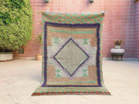 Vintage Moroccan Rug 3.2x5 Gorgeous Moroccan boujaad Rug blush Beige Mint Green rug, Beige Brown living room rug
