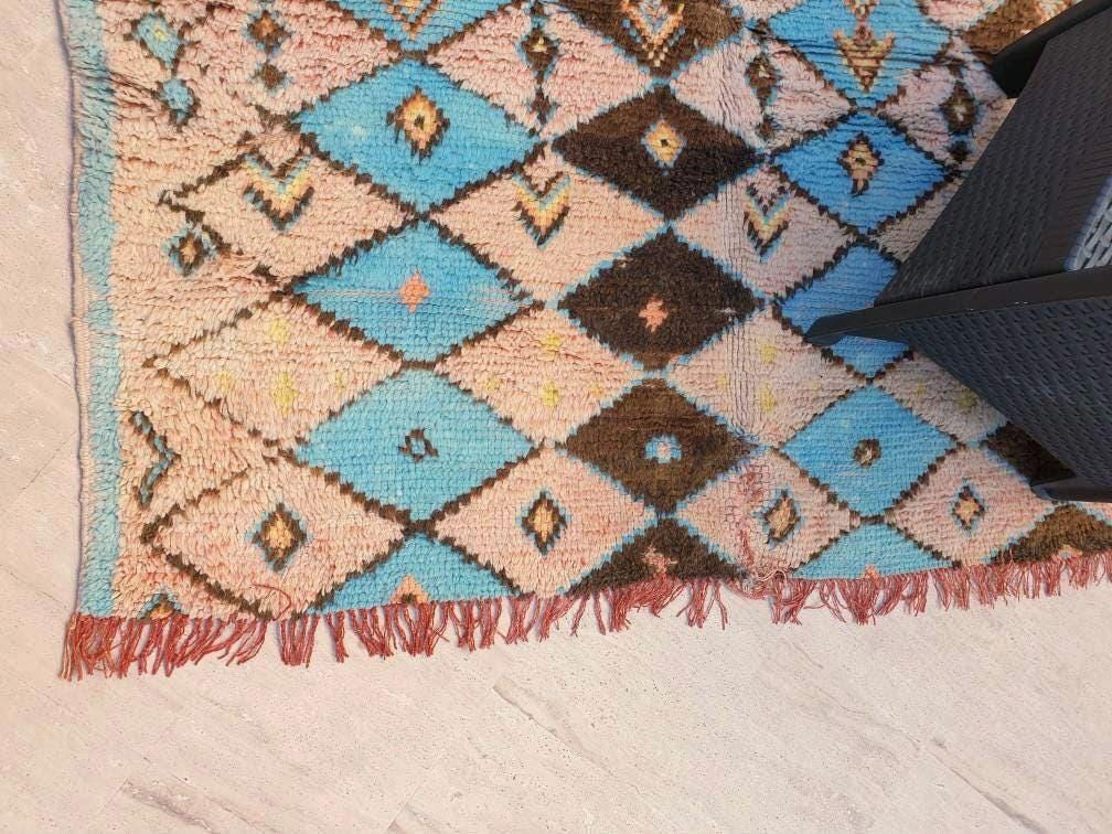 50% OFF CLOSING SALE Vintage Moroccan Rug 5.6x7.5 Stunning Blush Peach Blue Boujaad rug Geometric boujad rug, Moroccan rug | Pastels carpet