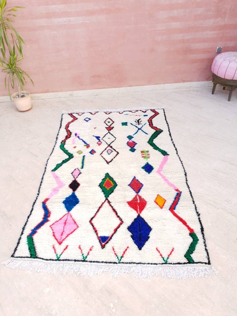 Moroccan rug soft Azilal rug 4.6x7.2 most authentic berber morrocan rug, "Fati Flower" bedroom rug living room rug nursery rug boho rug