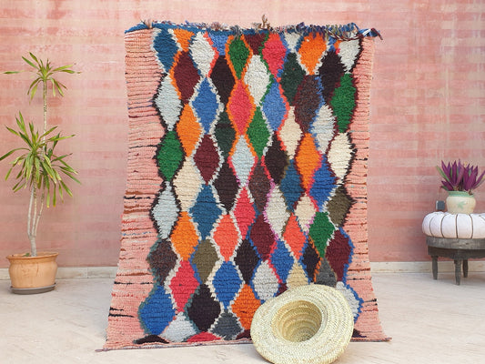 50% OFF CLOSING SALE Gorgeous Moroccan Rug 4.3x5.8  Vintage Super Pretty Pastels Colorful rug  Blush rug, Abstract handmade Pink Rug