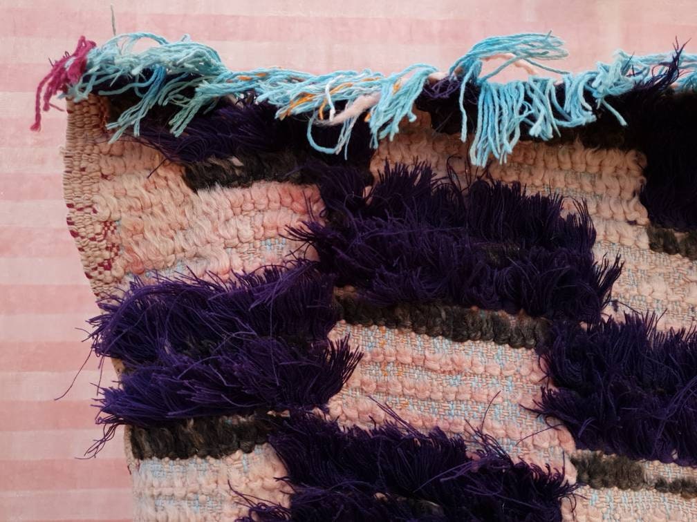 50% OFF CLOSING SALE Vintage Moroccan Rug, Unique Checkered Blush powder Pink and Purple Boujaad Rug boucherouite rug, Unique accent rug