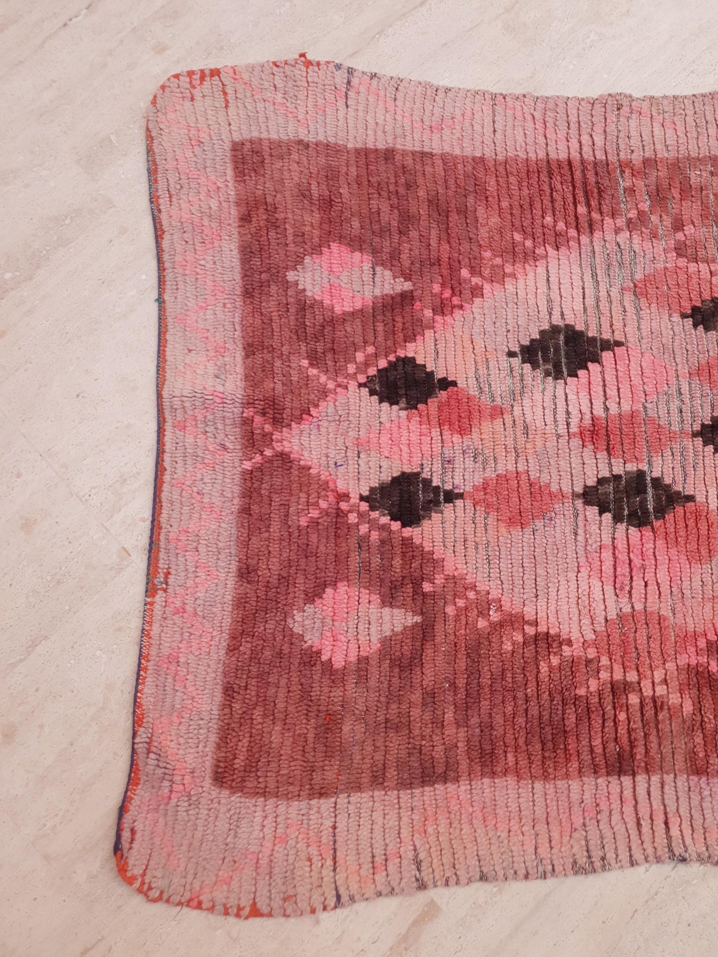 Vintage Moroccan Rug 3.5x8.5 Gorgeous Boujaad Blush Pink Brown rug, Beige Cream Hallway rug, Unique runner rug Authentic Berber Boujad rug