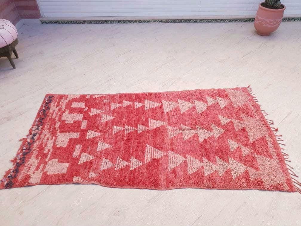 50% OFF CLOSING SALE Vintage Moroccan rug 4x7.5 Stunning Blush Red Boujaad rug | Blush Abstract rug | bedroom  handmade wool rug